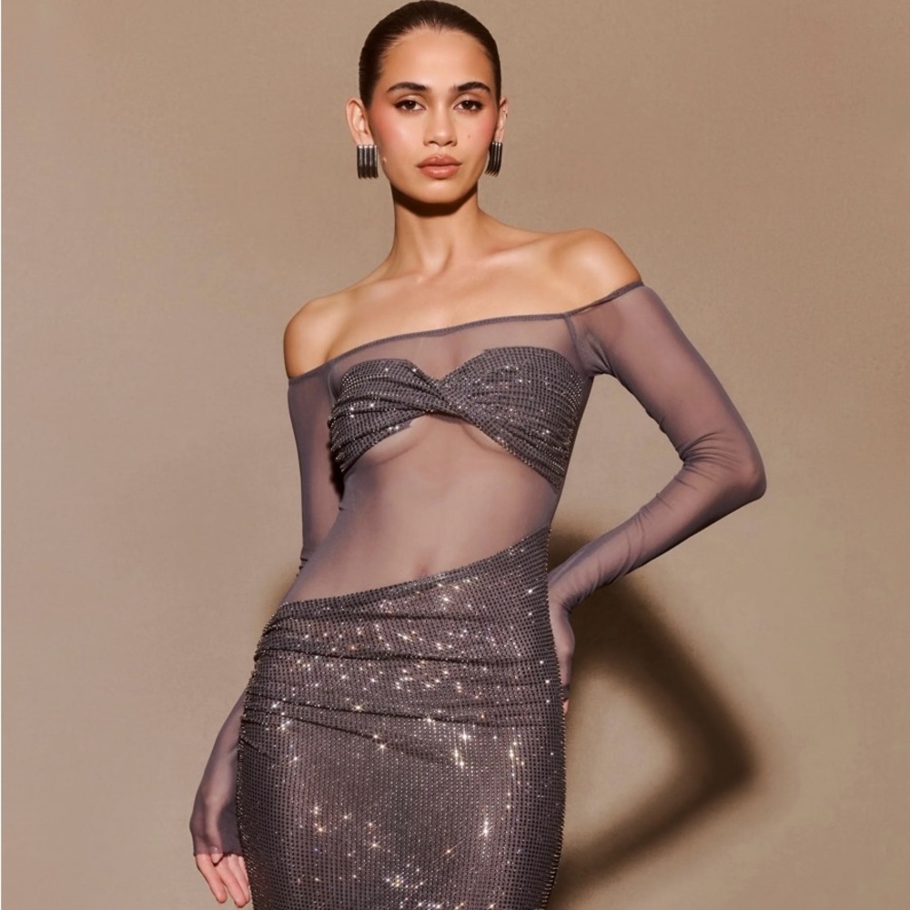 Meshki Backless Dress in Shimmering Gray
